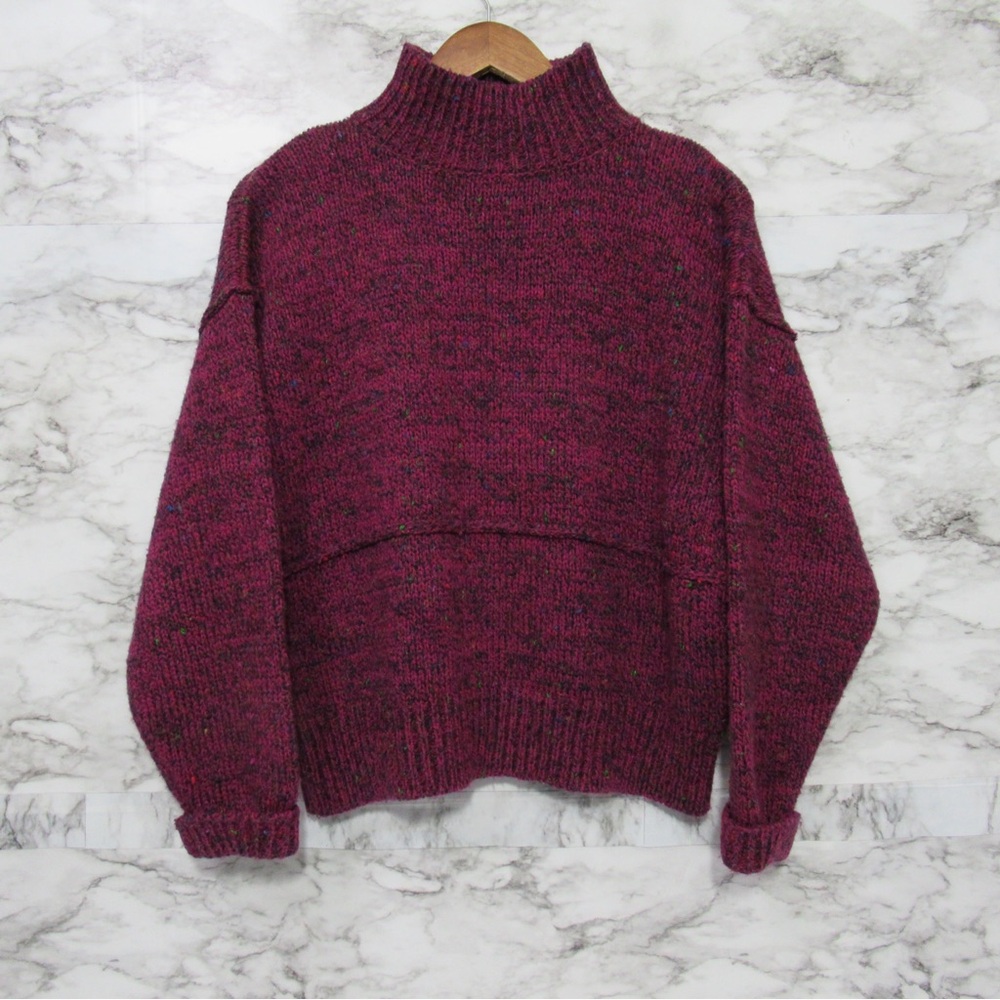 Vintage Oversized Mock Neck Sweater Fuchsia with Multi Color Specs Size Medium
